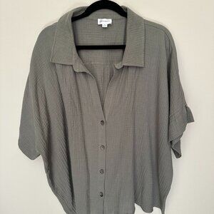 Summersalt Women's Boxy, Cropped, Lightweight Olive Green, SS Button Down Shirt